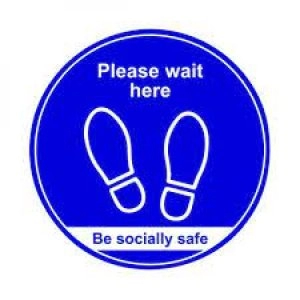 Image of Floor Sign Wait Here Blue 400mm Pack of 5 STP011-5