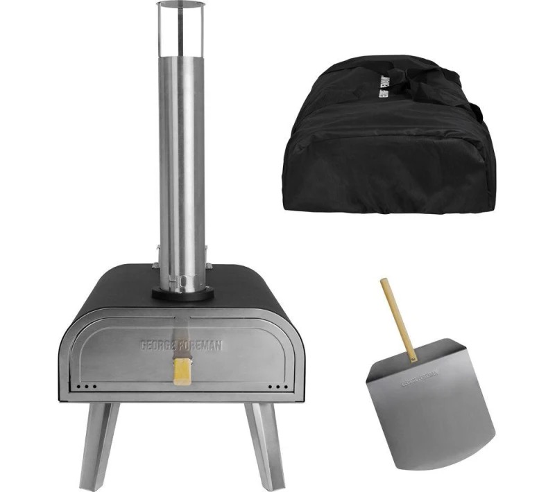 Image of GEORGE FOREMAN GFWPPO2BPC Wood Pellet Pizza Oven - Black & Silver 5056233837895