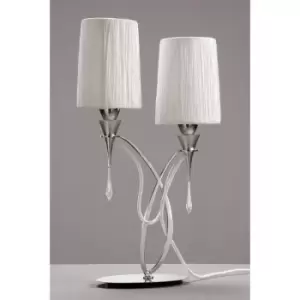 Image of Table lamp Lucca 2 bulbs E27, polished chrome with white lampshades & transparent crystal