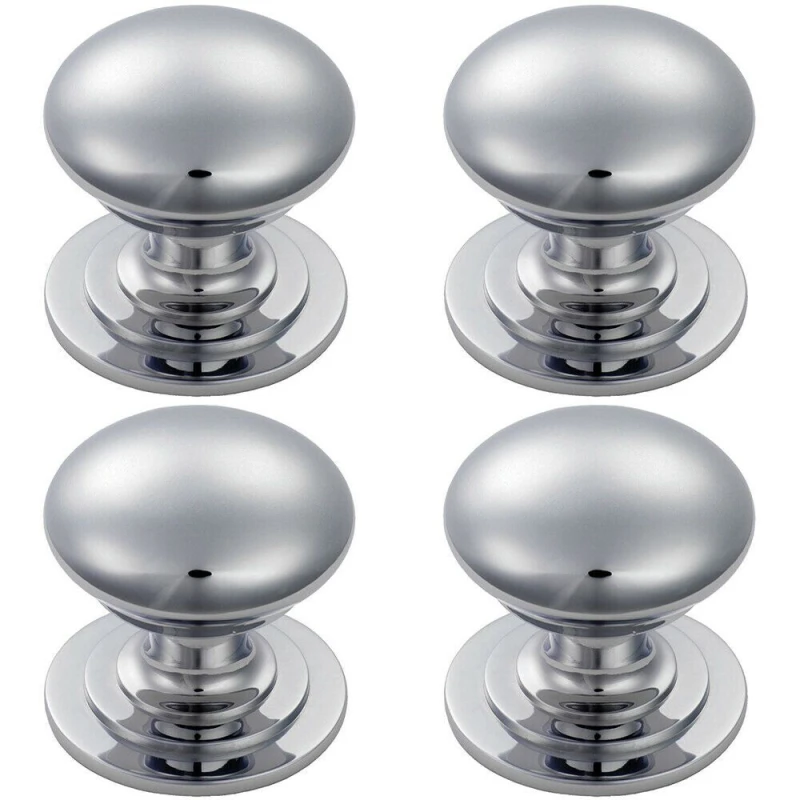 Image of Loops 4x Victorian Round Cupboard Door Knob 32mm Dia Polished Chrome Cabinet Handle Multi unisex