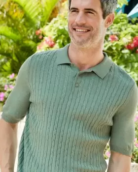 Image of Cotton Traders Mens Luxury Soft Touch Cable Polo in Green