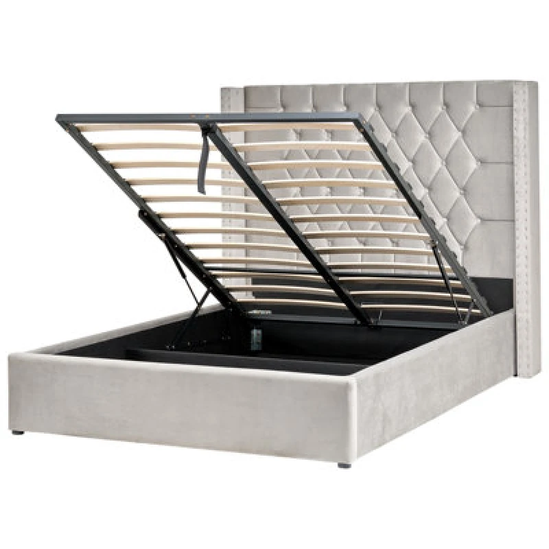 Image of Beliani Ottoman Bed Velvet Lubbon 140 X 200 Cm (Eu Double) Light Grey