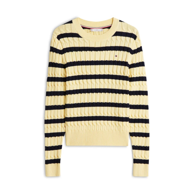 Image of Tommy Hilfiger Cable knit crew neck Sweater Yellow Stripe female 10 (S)