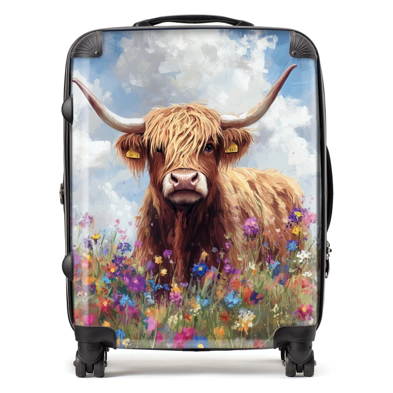 Image of Warren Reed - Designer Highland Cow In A Summer Meadow Suitcase Size: Large Multicolor Unisex Large