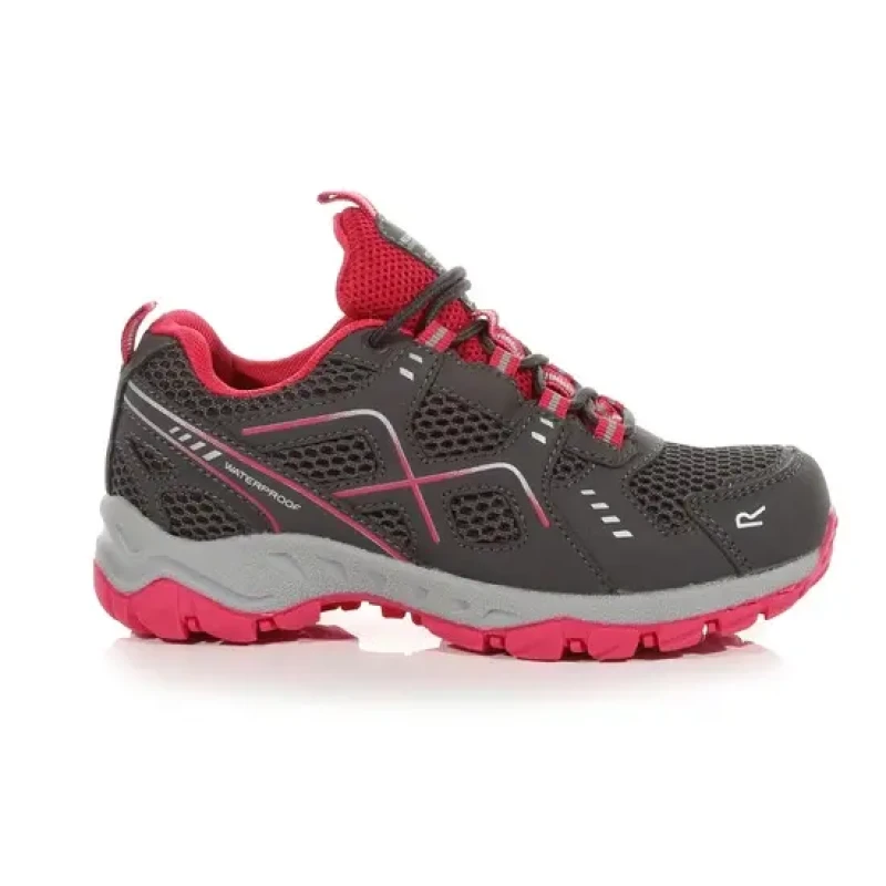 Image of Regatta Girls Vendeavour Waterproof Lace Up Walking Shoes UK Size 13 (EU 32) Granite/Pink Potion RKF785G-Y13-13