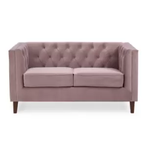 Image of Leah Velvet Chesterfield 2 Seater Sofa Blush