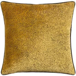 Image of Paoletti Estelle Spotted Cut Velvet Piped Edge Cushion Cover, Gold/Black, 45 x 45 Cm