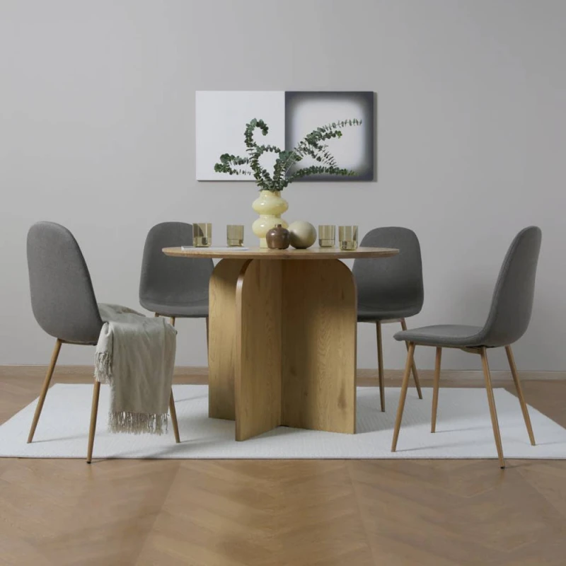 Image of Home Garden Direct NYX Wood Effect & x 4 Linen Chairs Dark Grey Dark Grey Unisex