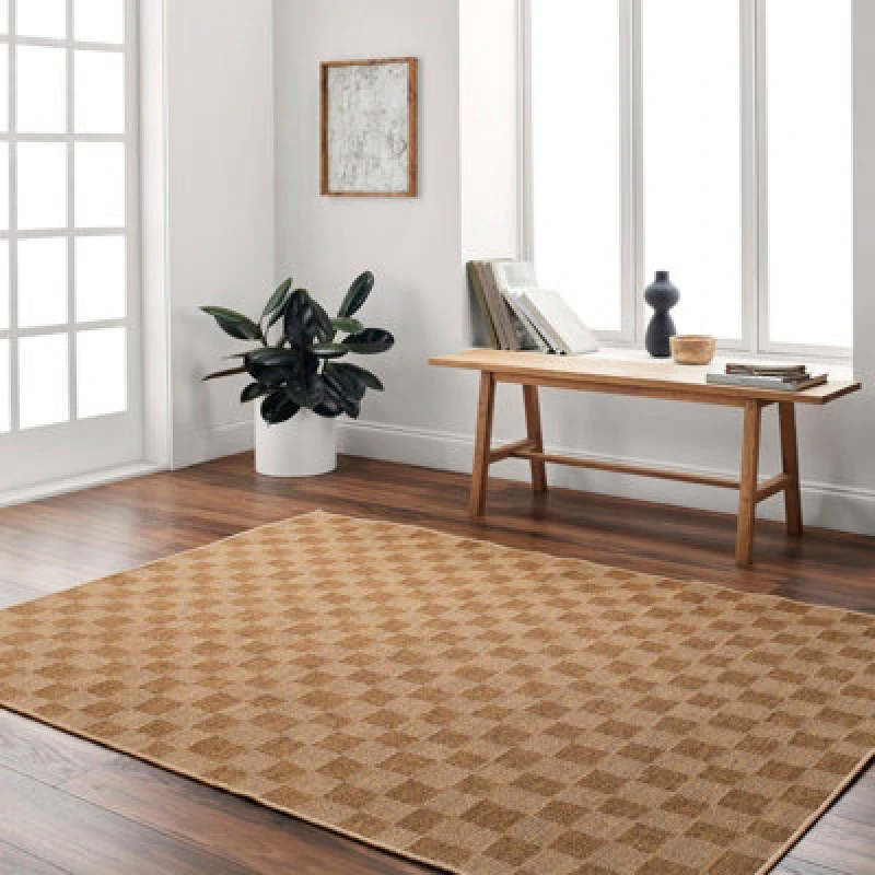 Image of Livabliss In- & Outdoor Jute-Look Medium Brown Checkered Jerrie Area Rug 120 X 170 Cm - Easy To Clean, Perfect For Balcony Or Dining Room