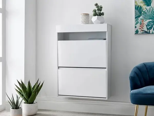 Image of GFW Galicia White Wall Hanging 2 Tier Shoe Cabinet