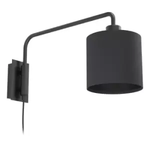 Image of Wall Light Colour Black Shade Black Fabric In Line Switch Bulb E27 1x40W