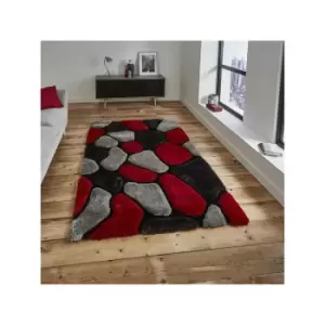 Image of Noble House NH5858 Shaggy Hand Tufted Rug, Grey/Red, 150 x 230 Cm - Think Rugs