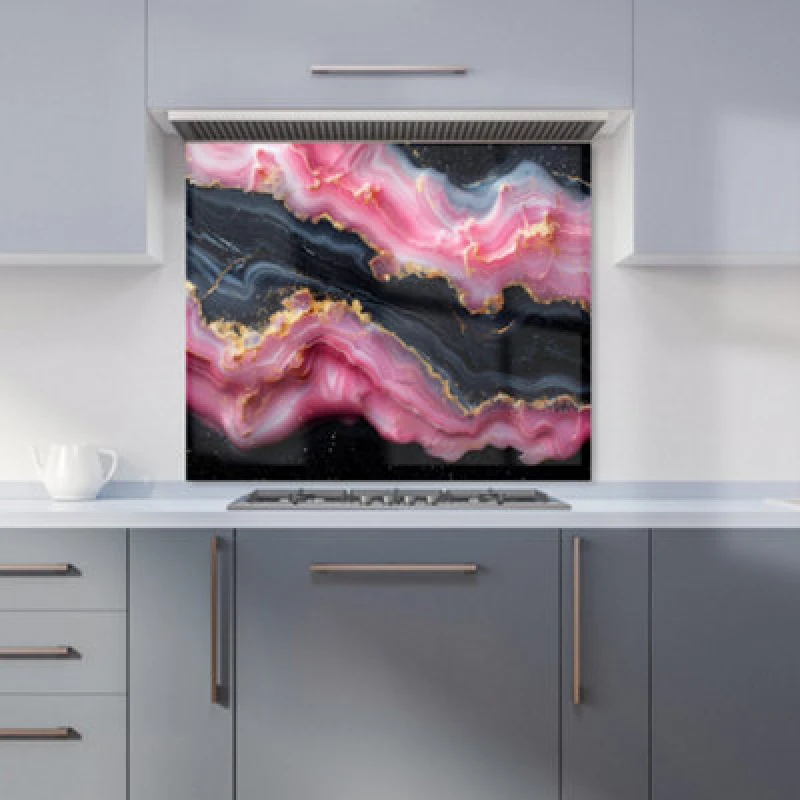 Image of Warren Reed Designer Pink And Black Marble Effect Kitchen Splashback