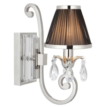 Image of Interiors Oksana Nickel - 1 Light Indoor Candle Wall Light Polished Nickel Plate with Black Shade, E14