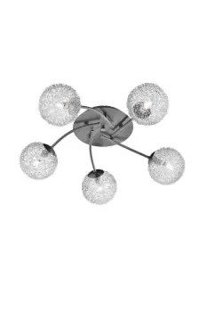 Image of Hinton 5 Light Silver Flush Ceiling Light Glass Globe Shades