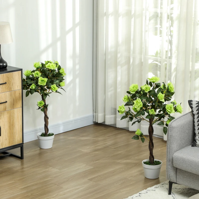 Image of Outsunny Set of 2 90cm Artificial Rose Tree - Fake Decorative Plant - Green TJ Hughes Yellow 5061025073764