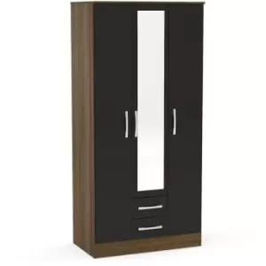 Image of Lynx 3 Door 2 Drw/Mirror Walnut & Black