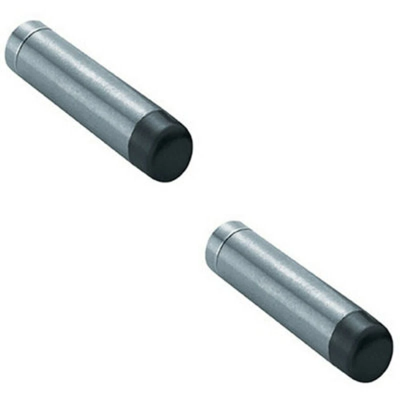 Image of Loops 2x Wall Mounted Doorstop Cylinder with Rubber Tip 74 x 16mm Satin Steel Metallics