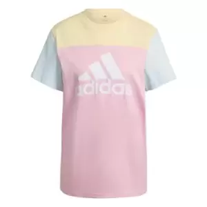 Image of adidas Essentials Colorblock Logo T-Shirt Womens - True Pink / Almost Blue / Almo