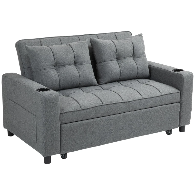 Image of HOMCOM 2 Seater Pull Out Sofa Bed with Pockets for Living Room - Charcoal grey TJ Hughes Light Grey 5063603141001