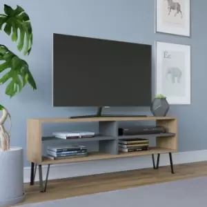 Image of Farrar Modern tv Stand tv Unit tv Cabinet Multimedia Centre With Open Shelves- Oak / Anthracite - Oak / Anthracite - Decorotika