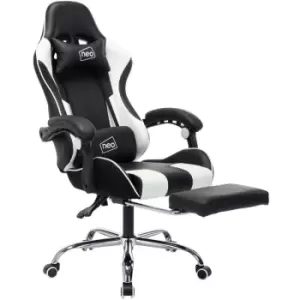 Image of Neodirect - White Leather Gaming Racing Recliner Chair With Footrest