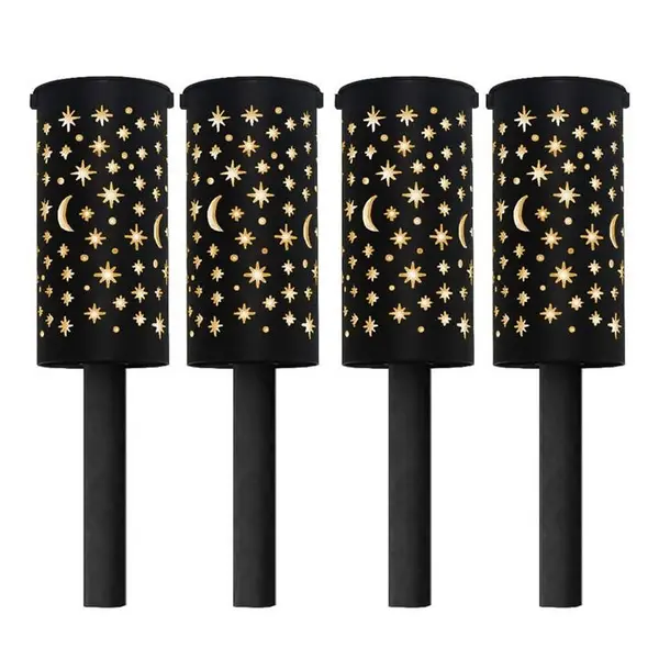 Image of Streetwize Pack of 4 Solar Stake Light moon & stars - Black H 44cm