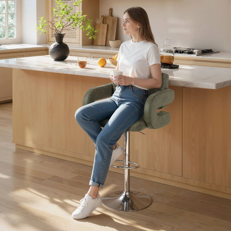 Image of HOMCOM Adjustable Height Barstool Steel Pole PU Leather Bistro in Green Green Unisex