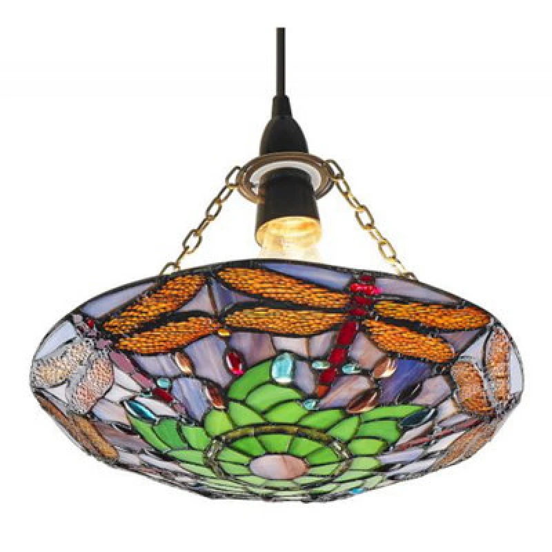 Image of Happy Homewares Traditional Multi-Coloured Dragonfly Tiffany Glass Pendant Shade