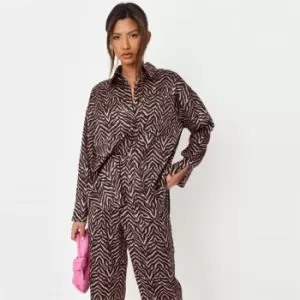 Image of Missguided Lounge Co Ord Shirt Zebra Print - Brown