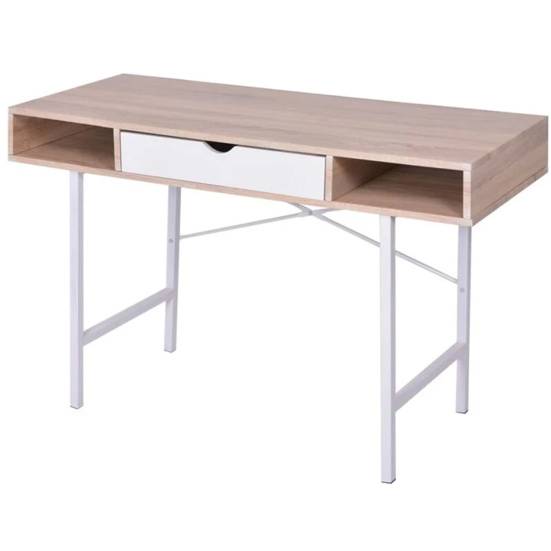 Image of vidaXL Desk with 1 Drawer Oak and White Office Workstation Computer Table