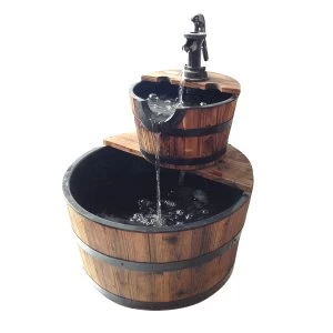Image of Charles Bentley Garden 2 Tier Wooden Barrel Water Feature