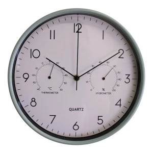 Image of Green Wall Clock 30cm with Thermometer/Hygrometer