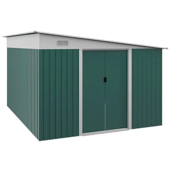 Image of Outsunny 11.3x9.2ft Steel Garden Storage Shed w/ Sliding Doors & 2 Vents Green