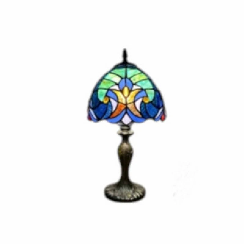 Image of Minster 8" Tiffany Lamp And Shade - L20 X W20 X H36cm - Blue/green/brown