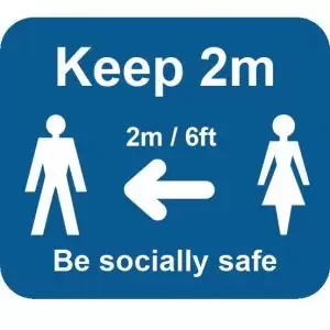 Image of Blue Social Distancing Self Adhesive Sign - Keep 2m6ft 190 x 166mm 2pk