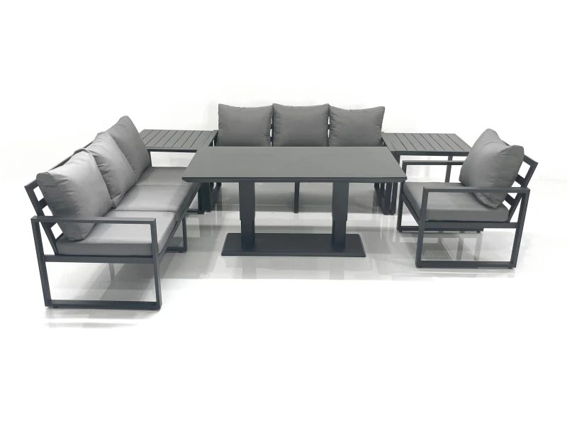 Image of Fimous Outdoor Garden Furniture Set Aluminium Lounge Sofa Adjustable Rising Lifting Dining Table Sets with 2 Side Tables Dark Grey Dark Grey Unisex