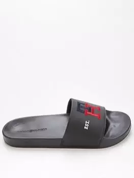 Image of Tommy Hilfiger Th Embroidery Pool Slide, Black, Size 43, Men
