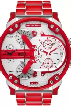 Image of Diesel Mens Mr. Daddy 2.0 Two-Hand, Red Enamel and Stainless Steel Watch, DZ7480