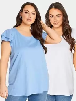 Image of Yours Frill Tee 2 Pack - Blue/white, Blue, Size 18, Women