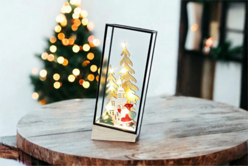 Image of Netagon Christmas Battery Operated Light Up Festive Village Glass Holder Ornament White