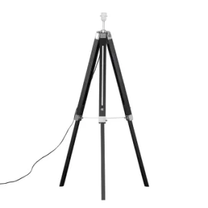 Image of Clipper Black Wood And Chrome Tripod Floor Lamp Base