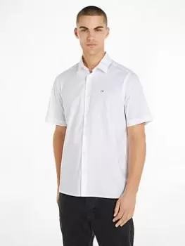 Image of Calvin Klein Stretch Poplin Short Sleeve Regular Shirt, White, Size S, Men