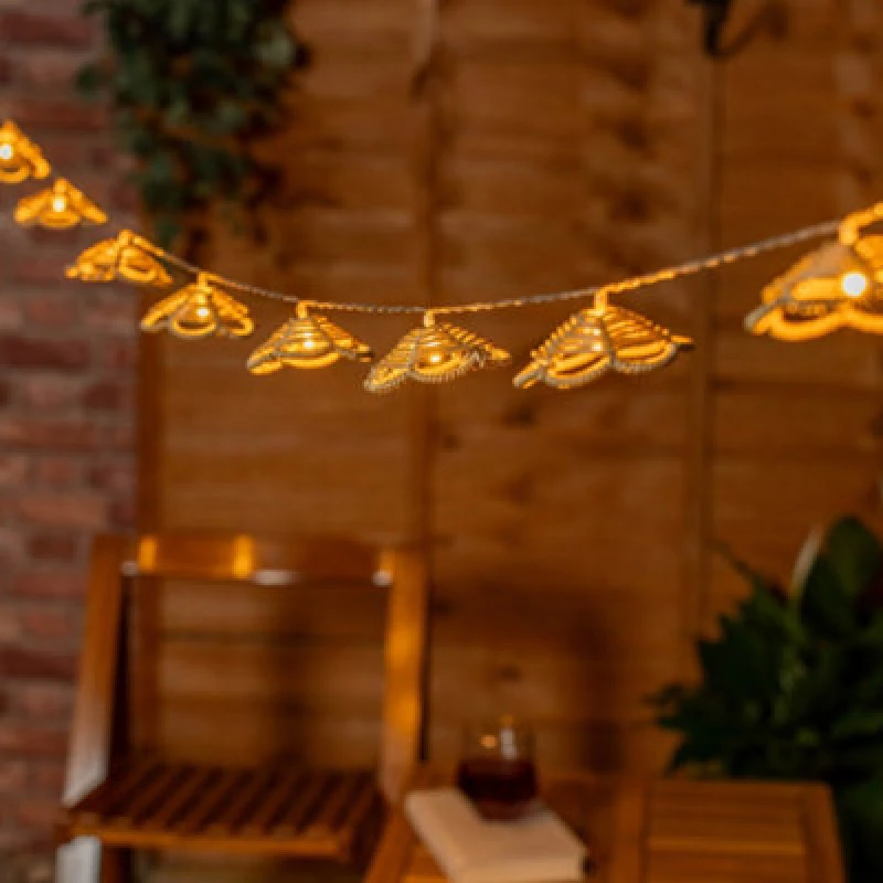 Image of ValueLights ValueLights Rattan Flower 10 x Battery Operated Outdoor Garden String Lights in Light Brown Light Brown One Size Unisex 5016529271062
