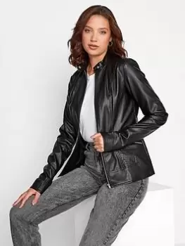 Image of Long Tall Sally Faux Leather Funnel Neck Jacket - Black, Size 8, Women