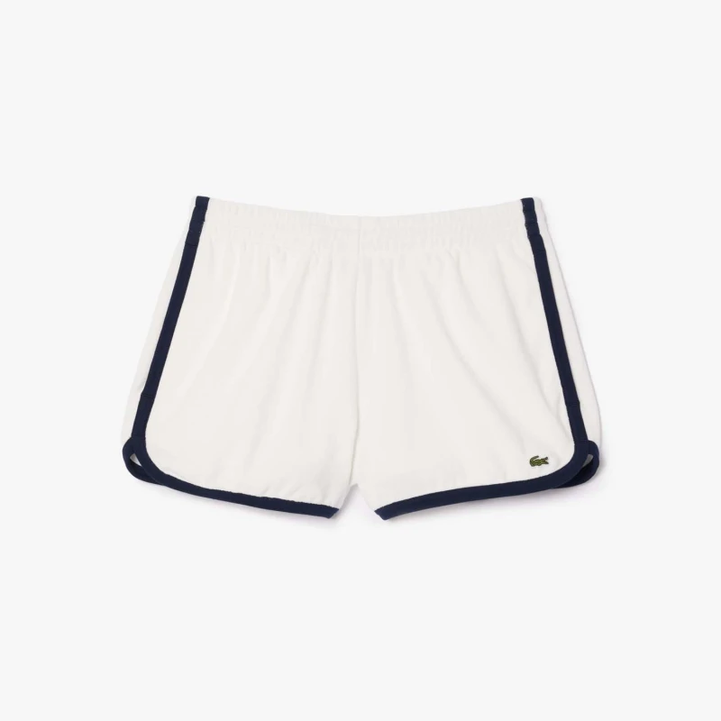 Image of Lacoste Cotton Terry Contrast Accent Shorts Cream female 8