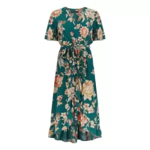 Image of Mela London Teal Winter Floral Wrap Midi Dress - Blue