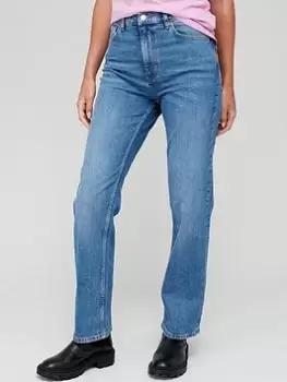 Image of BOSS High Rise Straight Leg Jean - Mid Wash, Blue, Size 27, Inside Leg 32, Women