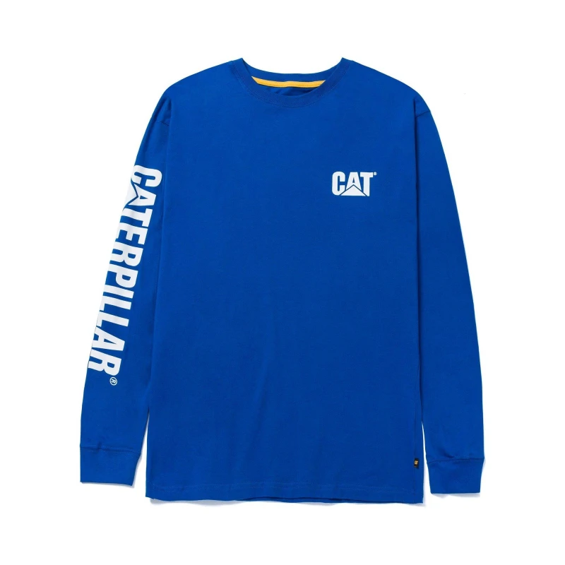 Image of Caterpillar Trademark Banner Long Sleeve T-Shirt - Memphis Blue Memphis Blue 2XL