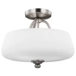 Image of 3 Bulb Semi Flush Light Opal Etched Glass Shade Satin Nickel LED E27 60W